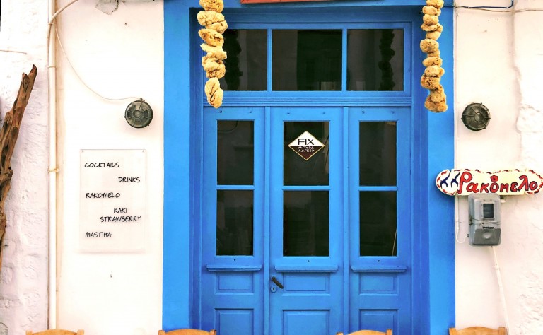 greek blue door